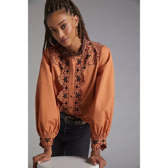 Anthropologie Scalloped Embroidered Buttondown NWT Size 10 - Picture 7 of 9